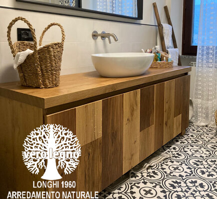 mobile bagno in legno massello misto rovere noce teak